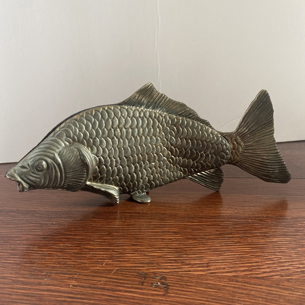 Vintage Silver Pewter? Fish Letter Card Holder Desk Accessory 9"